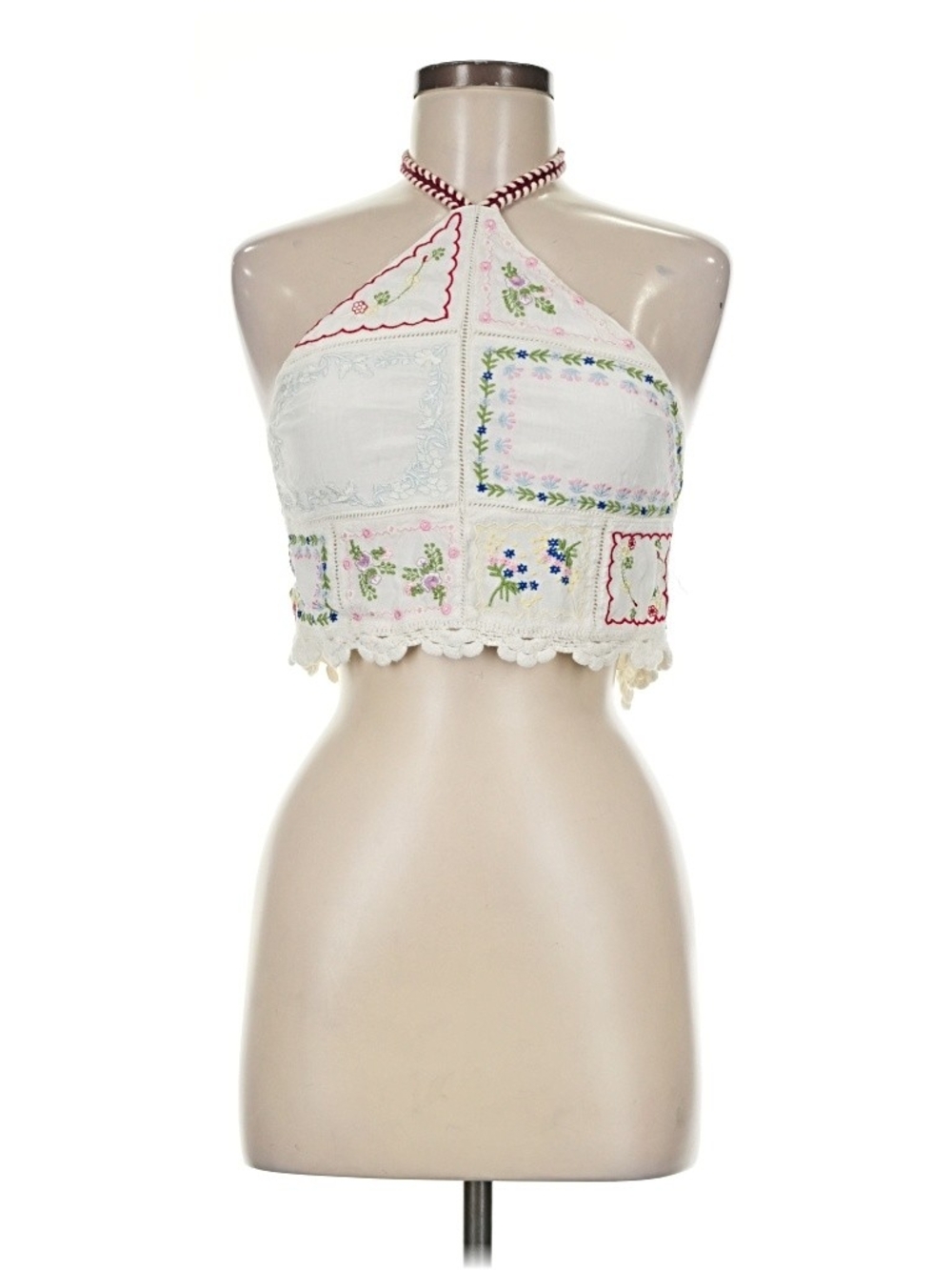 Urban Outfitters White Embroidered Halter Crop Top